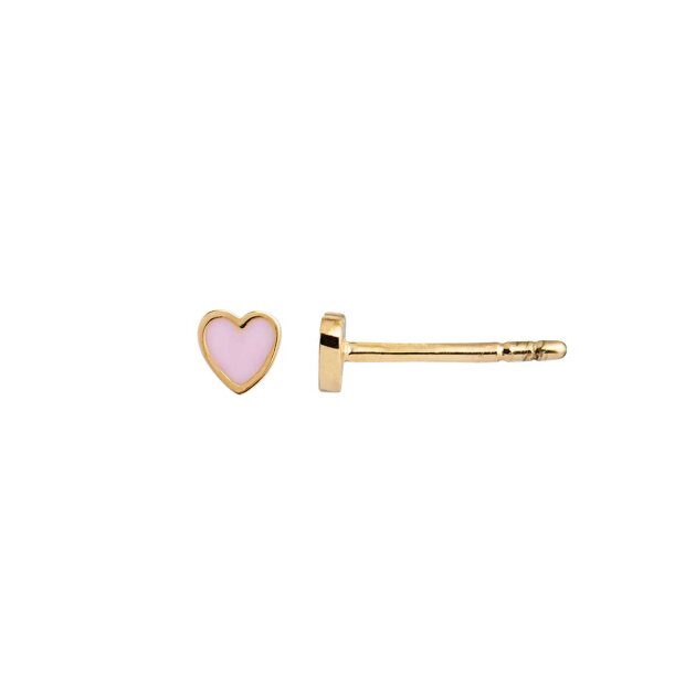 STINE A - PETIT LOVE HEART ØRERING - 1 STK. | FORGYLDT M/LYS PINK ENAMEL