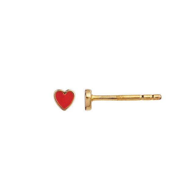 STINE A - PETIT LOVE HEART ØRERING - 1 STK. | FORGYLDT M/RØD CORAL ENAMEL