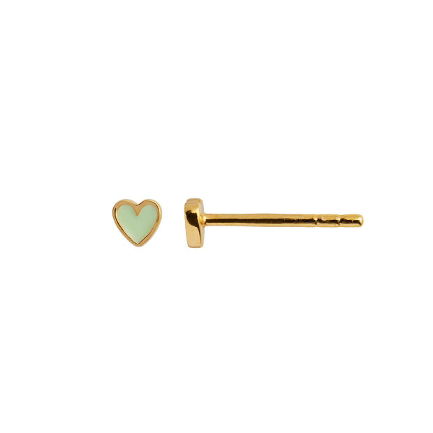 STINE A - PETIT LOVE HEART ØRERING - 1 STK. | FORGYLDT M/MINTGRØN ENAMEL