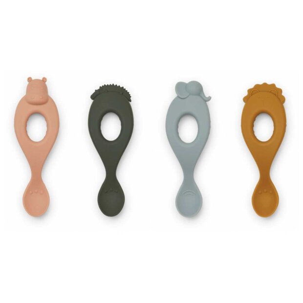 LIEWOOD - LIVA SILICONE SPOON 4-PACK | SAFARI/ROSE MULTI MIX