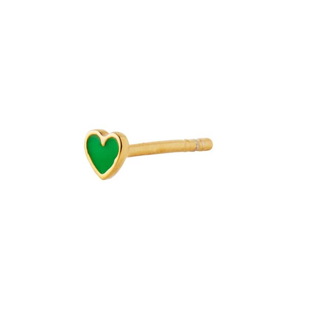 STINE A - PETIT LOVE HEART ØRERING - 1 STK. | FORGYLDT M/GRASS GREEN ENAMEL