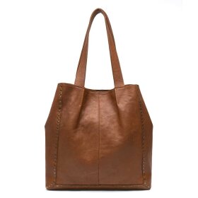 DEPECHE - LÆDER SHOPPER M/NITTER | VINTAGE COGNAC