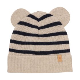 HUTTELIHUT - STRIBET BEANIE M/ØRER | DARK NAVY