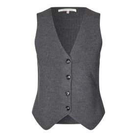 SECOND FEMALE - WILLA STRIKKET VEST | MØRK GRÅ MELANGE