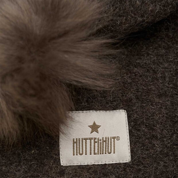 HUTTELIHUT - BALACLAVA ULD/ALPACA M/POMPOMS | MØRK BRUN MELANGE