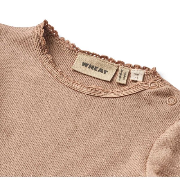 WHEAT - RIB T-SHIRT M/LANGE ÆRMER | NOUGAT ROSE