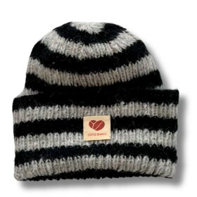 COFFEE BEANIES - STRIBET SKY BEANIE | SORT/LYS GRÅ