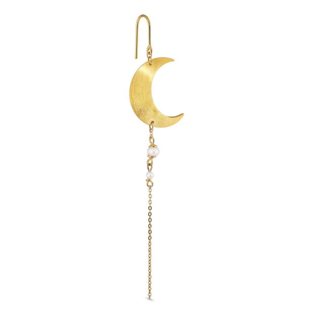 JANE KØNIG - HALF MOON EARRING W/PEARL CHAIN | FORGYLDT